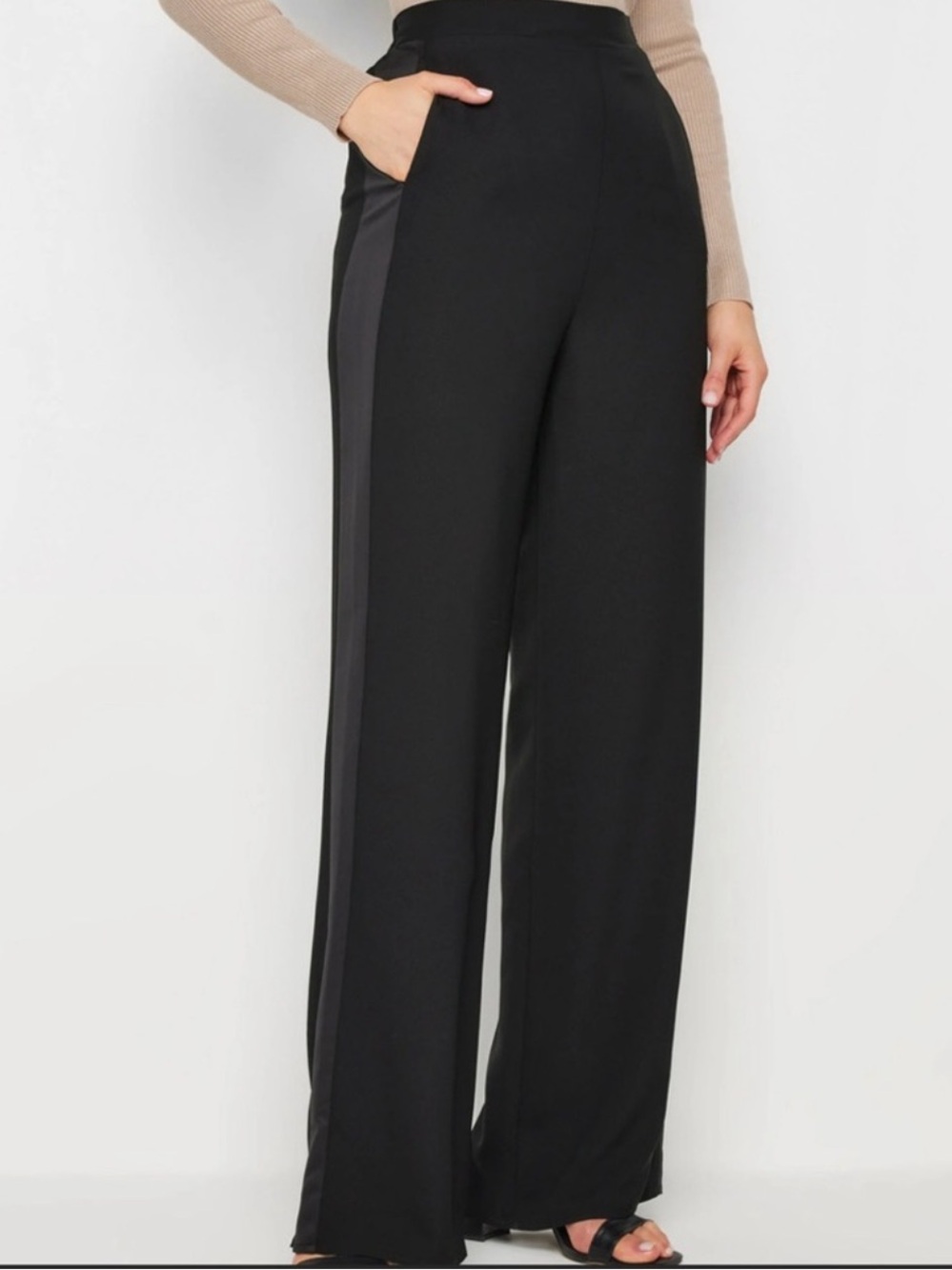 Lucky in Love Women's Black Velour Side Stripe Wide-Leg Pants